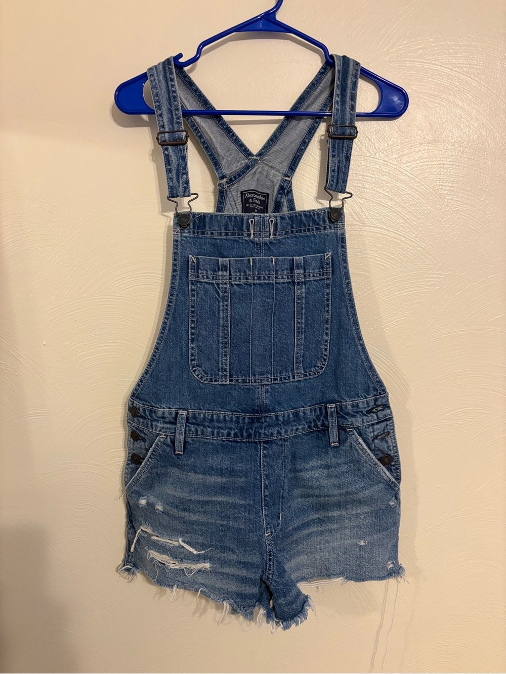 Abercrombie & Fitch M Distressed Denim Short Overalls - Picture 1 of 7